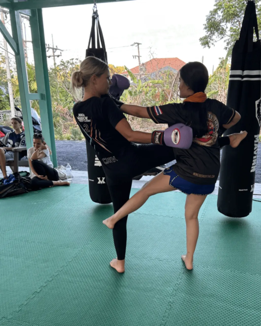 Sparring — kick exchange